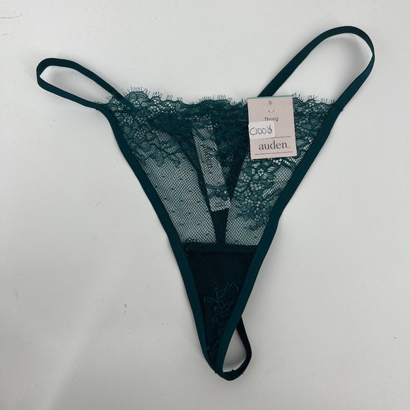 Auden Women's Intimates Lingerie String Eyelash Lace Thong Dark Green S NWT - Picture 1 of 4